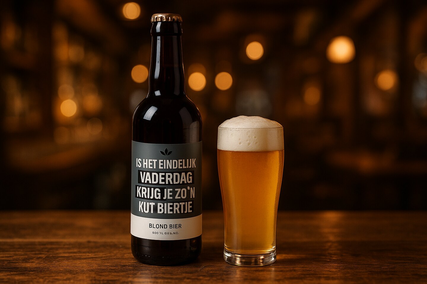 Bierfles van 750ml met een Vaderdag-tekst